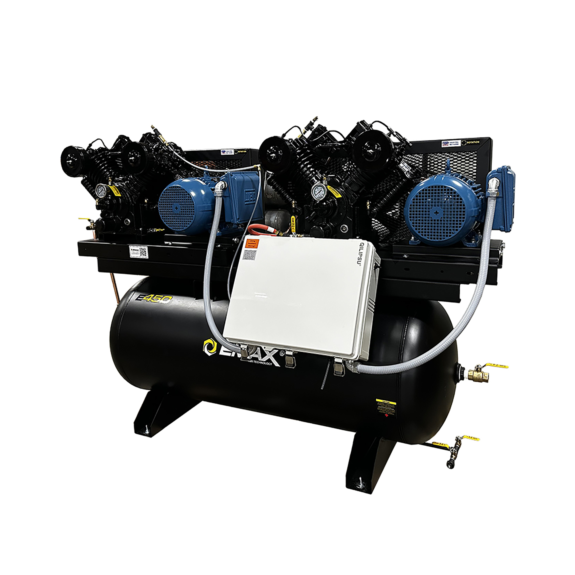 EMAX NEMA 4 Weather-Resistant Duplex Air Compressor — 10HP, 76 CFM, 240V, 120 Gal., Horizontal, 2-Stage, Pressure Lube Pump, Isolator Pads, Belt Tensioner, Auto Drain, Model# EP10DW120V1